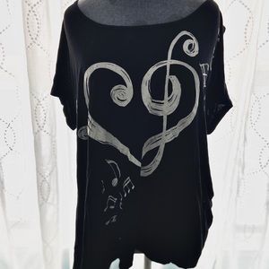 Midnight Hour Cold Shoulder Black Music Note Tunic